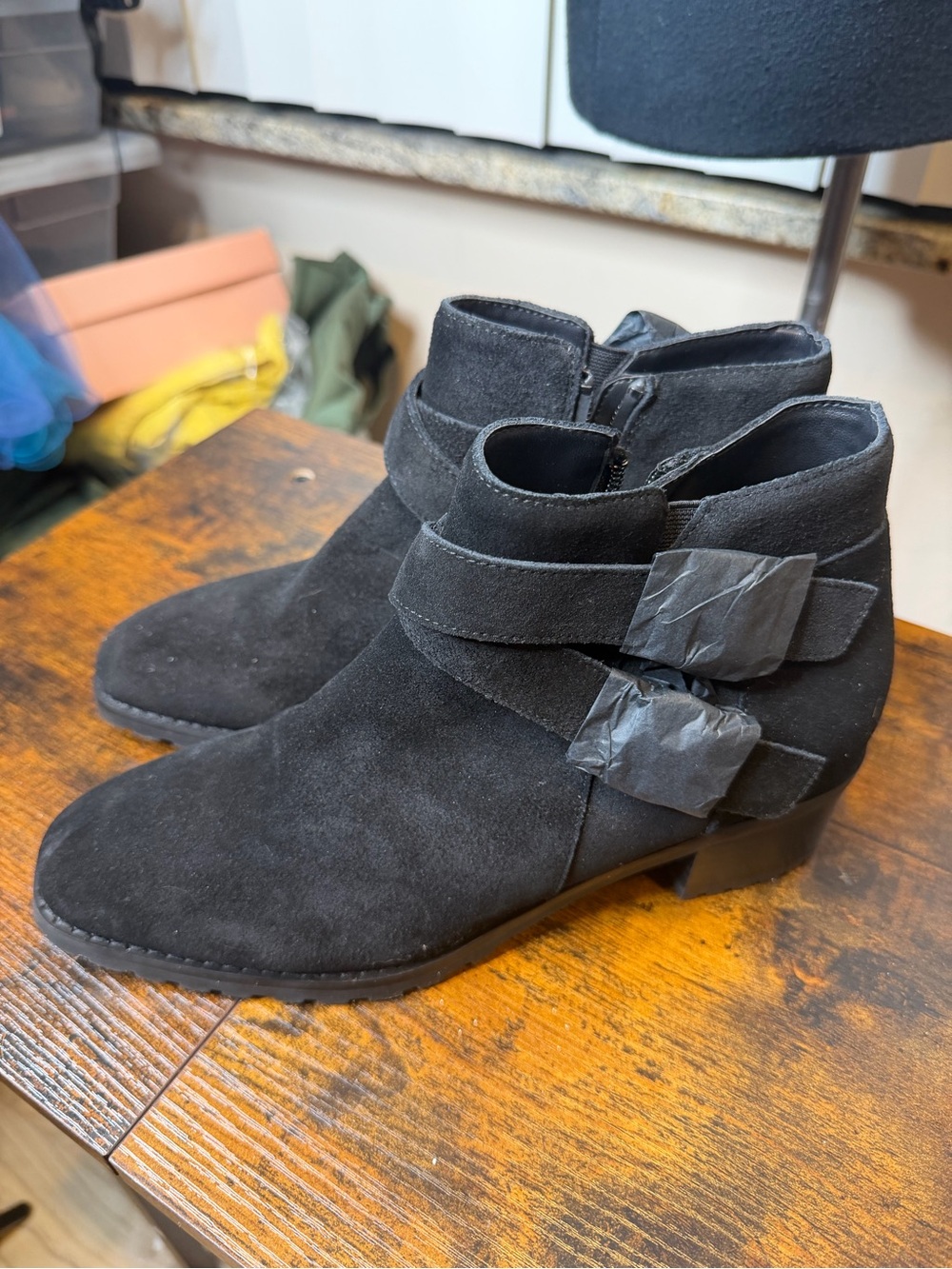 Blondo Sway waterproof ankle boots black suede, buckle strap details size 8.5